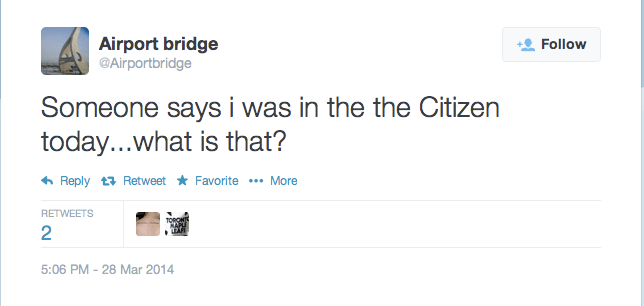 Snapshot of Airport Bridge Twitter account